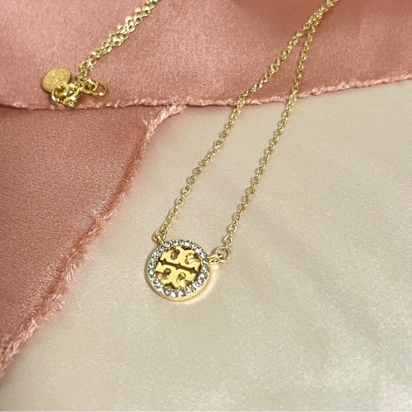 Tory Burch Miller Pave Crystal Logo Pendant Necklace - Picture 3 of 9